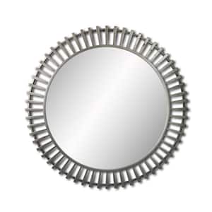 35.4 in. H x 35.4 in. W Medium Round Rustic Silver Hooks Modern Mirror