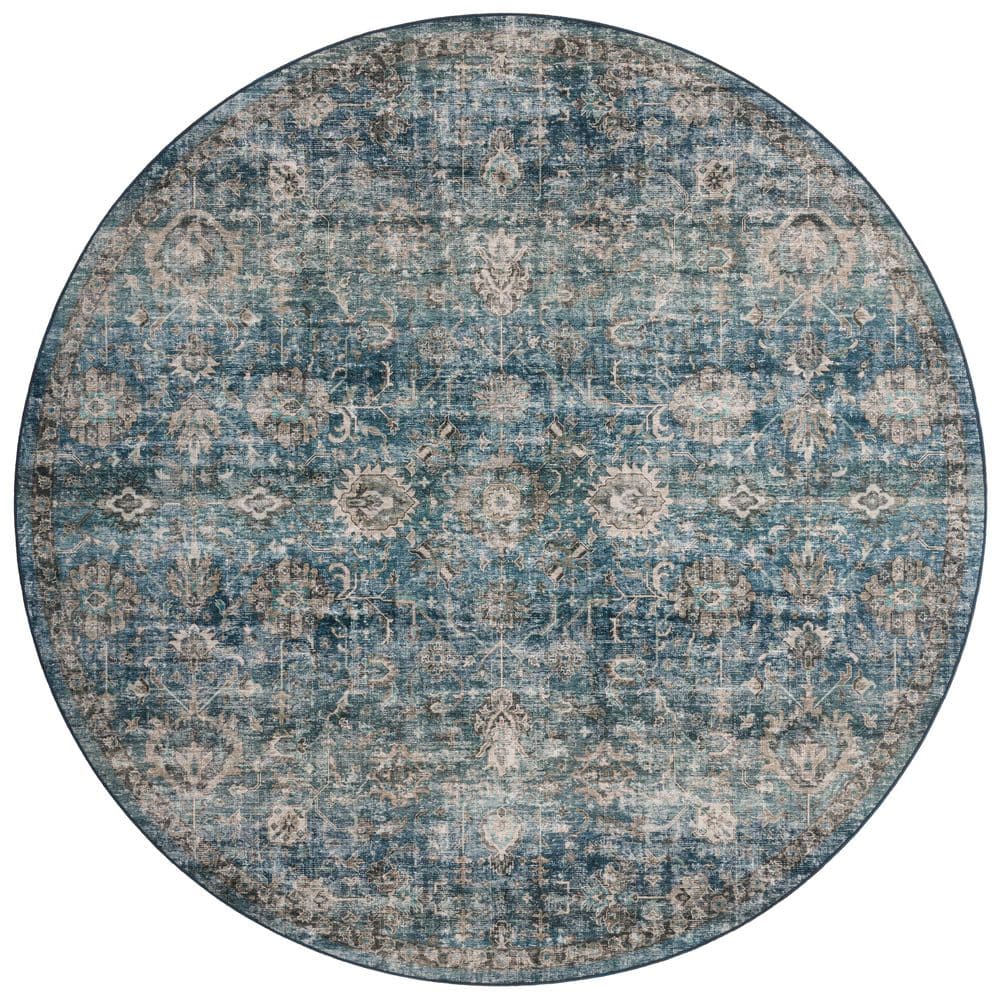 Loloi Anniston Lagoon/Natural 6 ft. x 6 ft. Machine Washable Round Area ...