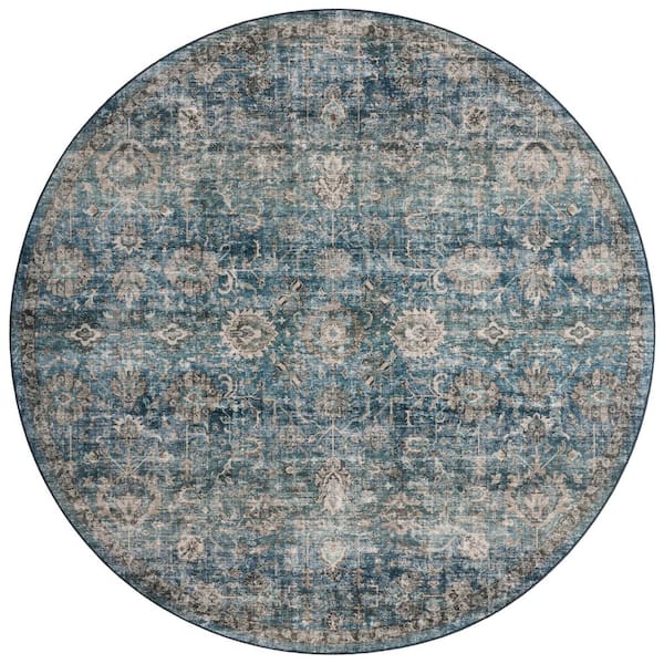 Anniston Lagoon/Natural 6 ft. x 6 ft. Machine Washable Round Area Rug