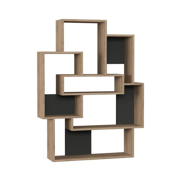 Tayse Rugs 51.97 in. Oak/Anthracite Wood 6-shelf Etagere Bookcase with Open Back