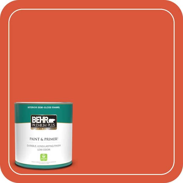 BEHR PREMIUM PLUS 1 qt. Home Decorators Collection #HDC-MD-10G Mod Orange Semi-Gloss Enamel Low Odor Interior Paint & Primer