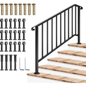 5-Step 36 in. H x 69 in. W Black Wrought Mattle Iron Stair Railing Kit with Curved Ends and Balusters