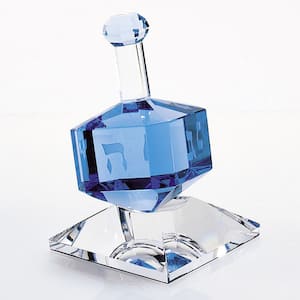 4 in. Blue Mouth Blown Blue Dreidel on Crystal Stand