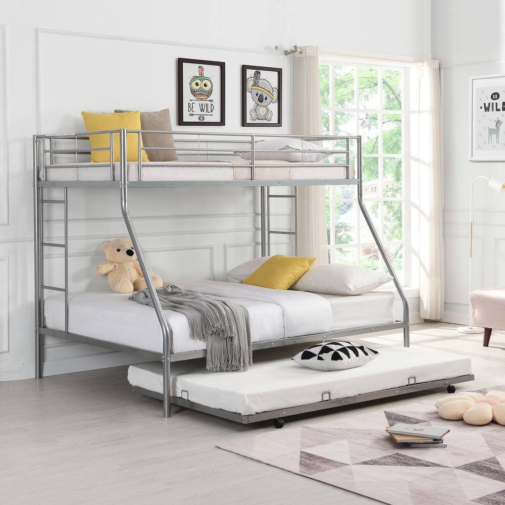 GODEER Silver Twin over Full Bed with Sturdy Steel Frame, Bunk Bed with ...