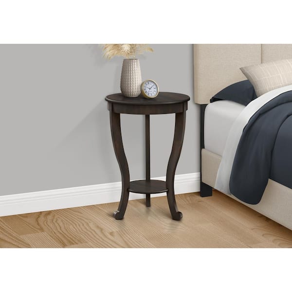Unbranded 18 in. Dark Walnut Veneer Round Top MDF End Table with 2-Tier