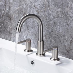 8 in. Widespread Double Handle Bathroom Faucet with Drain Assembly in Brushed Nickel