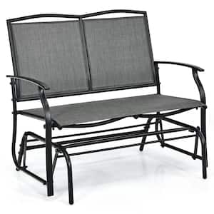 2-Person Grey Metal Patio Glider Rocking Bench Double Chair Loveseat Outdoor Bench