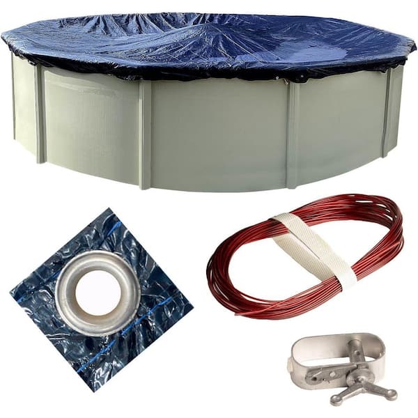 Heavy-Duty Winter Pool Cover for Winterizing 24 ft. Round Aboveground Pools 12 x 12 Scrim Installation Hardware Included