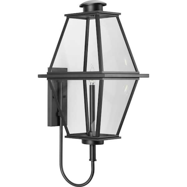 Progress Lighting 1-Light Textured Black Outdoor Lantern Bradshaw Clear Glass Transitional Large Wall Sconce No Bulbs Included