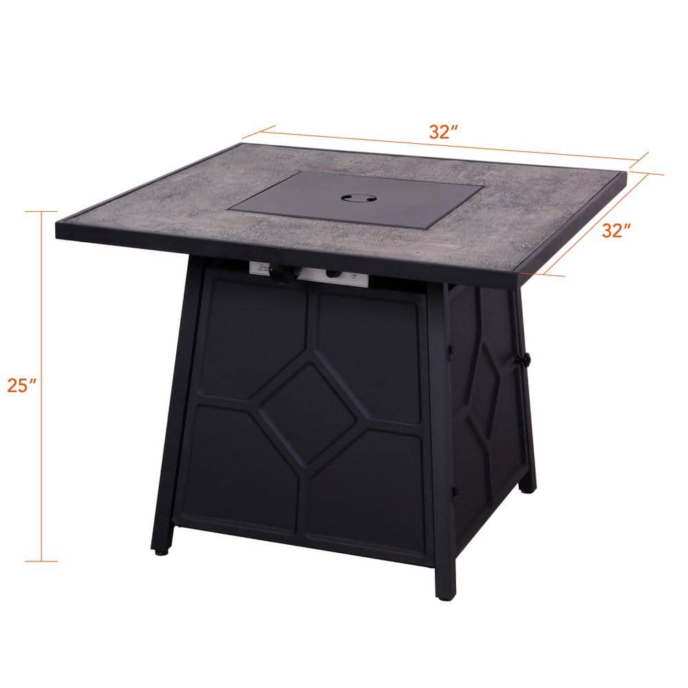 32-Inch Square Stone Gas Fire Pit Table