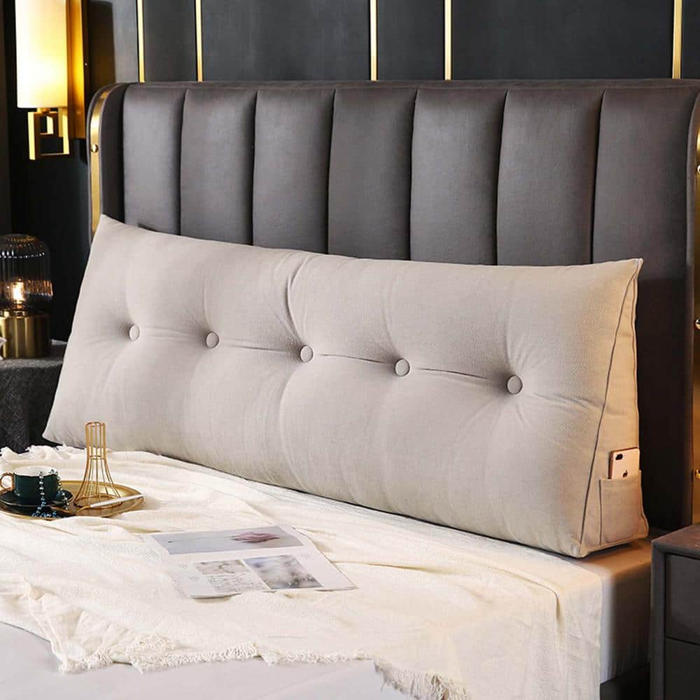 Grey 59.1 in. x 19.7 in. Polyester Upholstered Throw Pillow Bed Rest Pillow