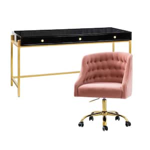 Yakira Pink Polyester Desk and Chair Set with Swivel Task Chair