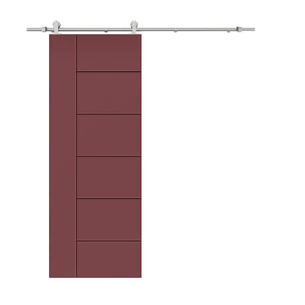 CALHOME Modern Classic 18 in. x 80 in. Maroon Stained Composite MDF Paneled Sliding Barn Door with Hardware Kit