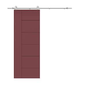 Modern Classic 30 in. x 96 in. Maroon Stained Composite MDF Paneled Sliding Barn Door with Hardware Kit