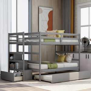 Gray Full Over Full Bunk Bed with Twin Size Trundle