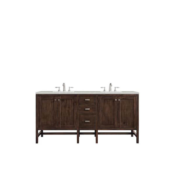James Martin Vanities Addison 72 in. W x 23.5 in. D x 35.5 in. H Bath Vanity in Mid Century Acacia with Eternal Serena Quartz Top