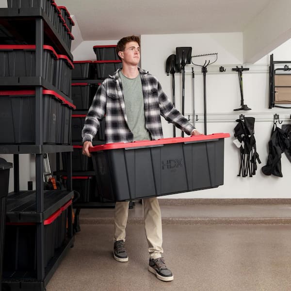 HDX 40 Gal. Tough Storage Tote in Black with Red Lid 999-40G-HDX-R