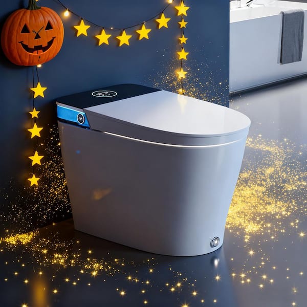 Elegant Luxury Elongated Smart Bidet Toilet in White w/Surprise Ambient Light, Build-in Tank, Auto Open/Close, UV Light