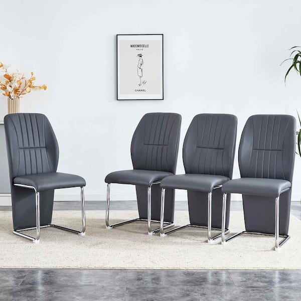 Polibi Modern Gray PU Leather Seat Dining Chairs Set of 4 for Kitchen, Living, Dining Room