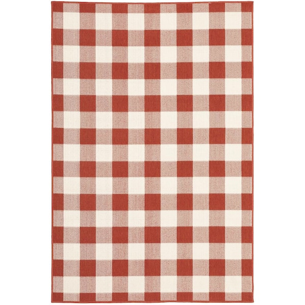 AVERLEY HOME Messina Red/Ivory 4 ft. x 6 ft. Geometric Gingham Check Polypropylene Indoor/Outdoor Area Rug
