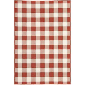 Messina Red/Ivory 7 ft. x 10 ft. Geometric Gingham Check Polypropylene Indoor/Outdoor Area Rug