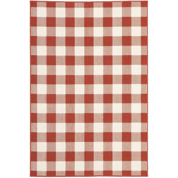 AVERLEY HOME Messina Red/Ivory 8 ft. x 11 ft. Geometric Gingham Check Polypropylene Indoor/Outdoor Area Rug