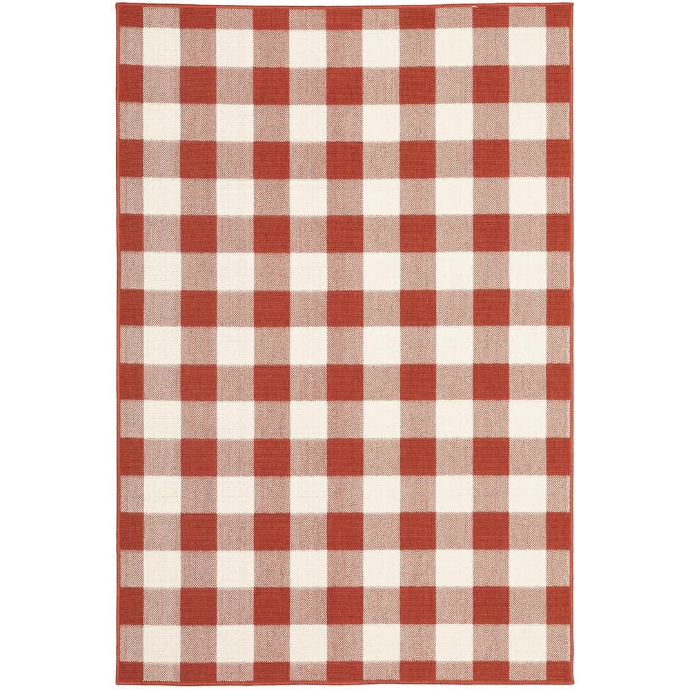 Red Colton Check Rug AVERLEY HOME Messina Red/Ivory 9 ft. x 13 ft. Geometric Gingham Check ...