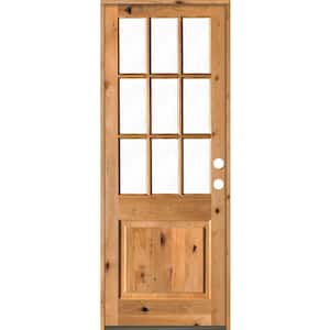 36 in. x 96 in. Rustic Knotty Alder Clear Low-E Glass 9-Lite Clear Stain Left Hand Inswing Single Prehung Front Door