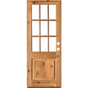 42 in. x 96 in. Rustic Knotty Alder Clear Low-E Glass 9-Lite Clear Stain Left Hand Inswing Single Prehung Front Door