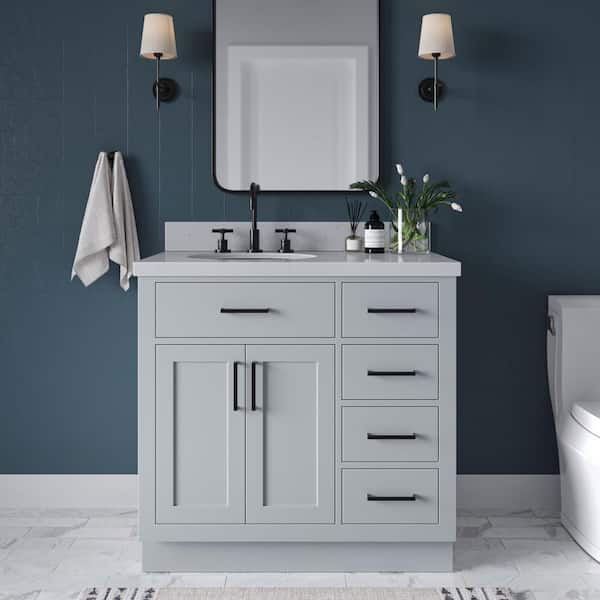 ARIEL Hepburn 36 in. W x 22 in. D x 36 in. H Single Sink Freestanding Bath Vanity in Grey with Carrara Qt. Top