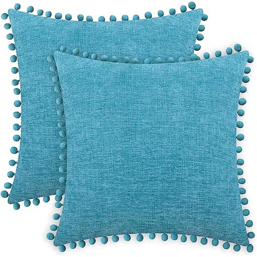 Outdoor Throw Pillow Cases Cozy Solid Dyed Soft Chenille Cushion Covers wit