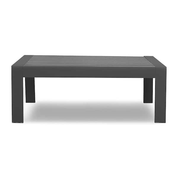 Unbranded Contemporary Style Dark Gray Rectangle Aluminum Outdoor Coffee Table with Faux Wood Top, Slat Design And Rust Resistant