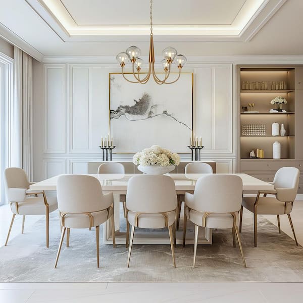 32 in. Modern 6-Light Plating Brass Island Chandelier with Smoky Gray Glass Globes Dining Rooms Kitchen Pendant Light