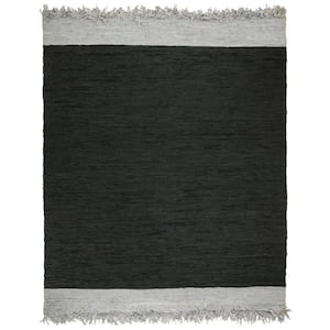 Vintage Leather Light Gray/Black 8 ft. x 10 ft. Solid Area Rug