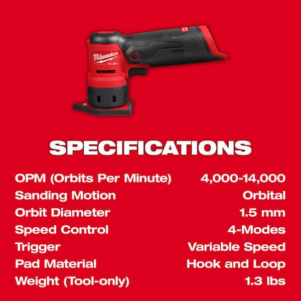 Milwaukee M12 12-Volt Fuel Lithium-Ion Cordless Orbital Detail Sander (Tool-Only) W/320-Grit Mesh Sanding Sheets (12-Pack
