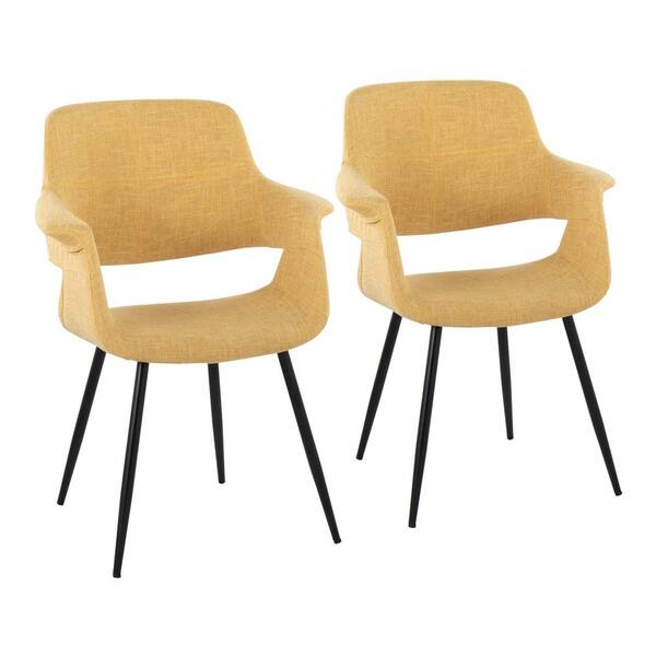 Lumisource Vintage Flair Yellow Fabric and Black Metal Arm Chair (Set of 2)