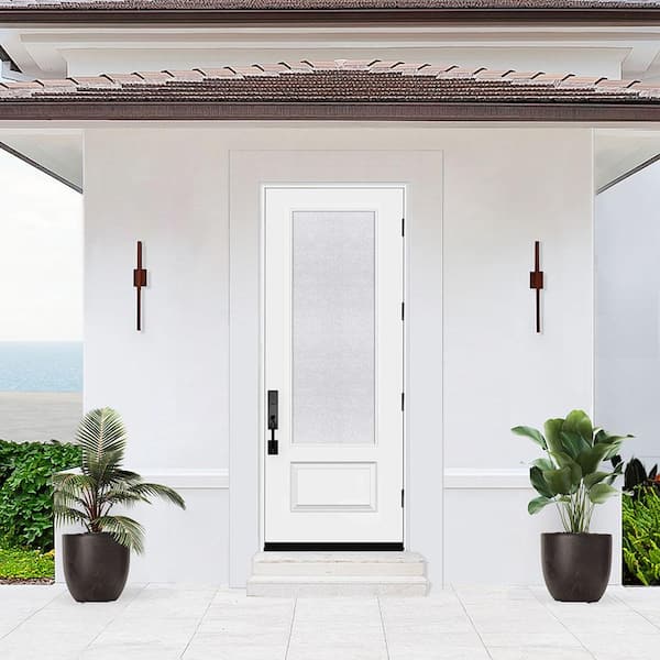 Palisade 36 in. x 96 in. 3/4 MicroGranite Impact Glass LHOS Primed Fiberglass Prehung Front Door with 4-9/16 Frame