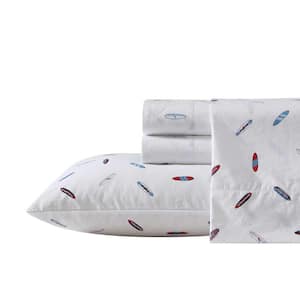 High Surf 4-Piece Navy/Red Cotton Queen Sheet Set