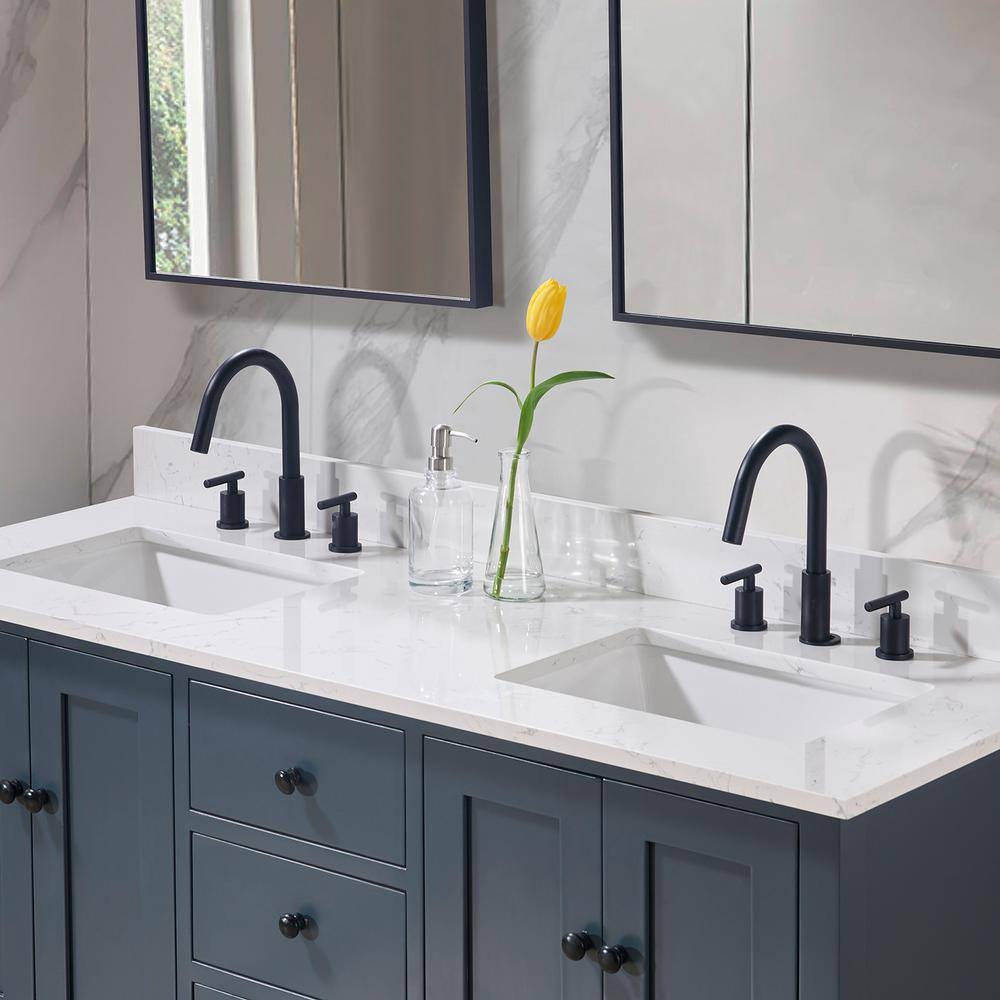 61" Aosta White Composite Stone Double Vanity Top with Sinks