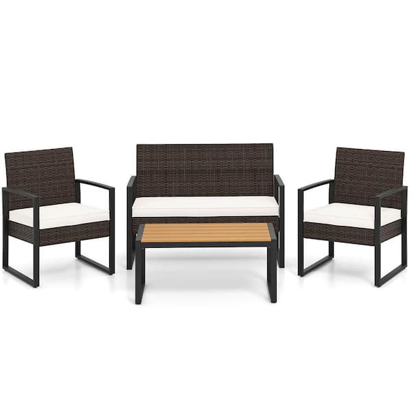 4-Piece Metal Patio Conversation Set with CushionGuard Off White Cushions