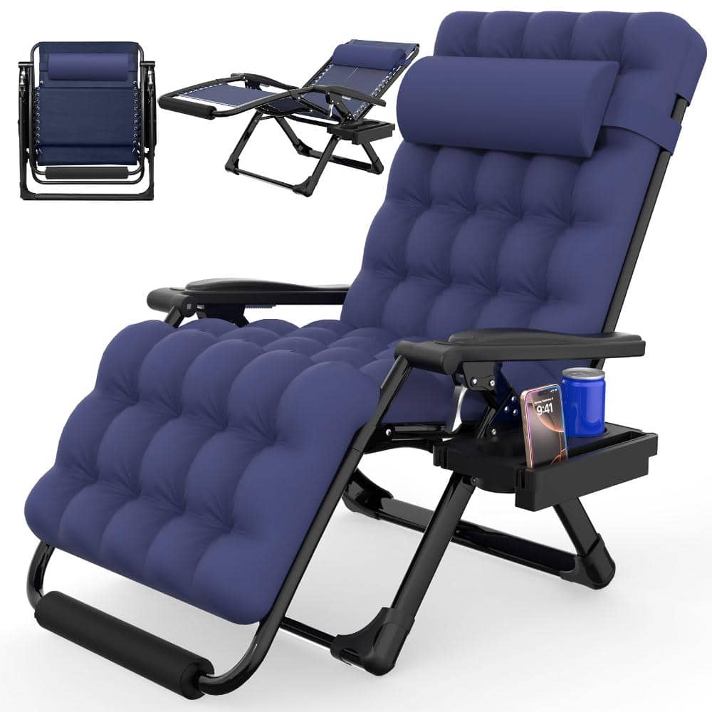 Reclining Patio Lounger Chair Steel Wide Zero Gravity Chair with Cup Holder&Headrest&Removable Blue Mattress price history on PriceWatchPro