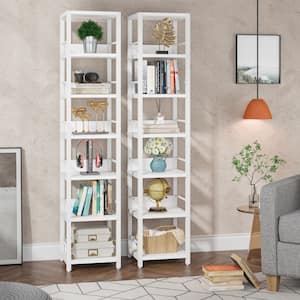 Frailey 75 in. Tall White Engineered Wood 6-Shelf Narrow Bookcase Bookshelf with Metal Frame for Home Office (Set of 2)