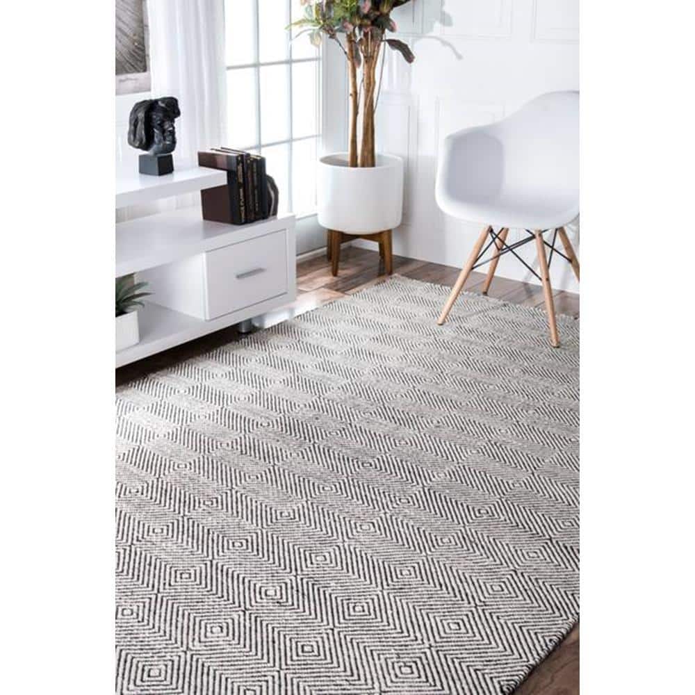 Ivory Geometric Hand-Tufted Wool Rectangular Rug, 3' x 5'