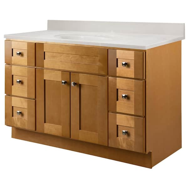 Brookings 49 in. W x 22 in. D Bathroom Vanity Cabinet in Modern Birch with Ivory Swirl Cultured Marble Top, Assembled