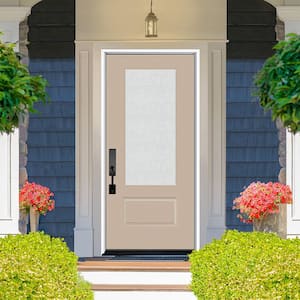 Legacy 36 in. x 80 in. Universal Handing 3/4 Lite Rain Glass Primed Sandstone Finish Fiberglass Front Door Slab