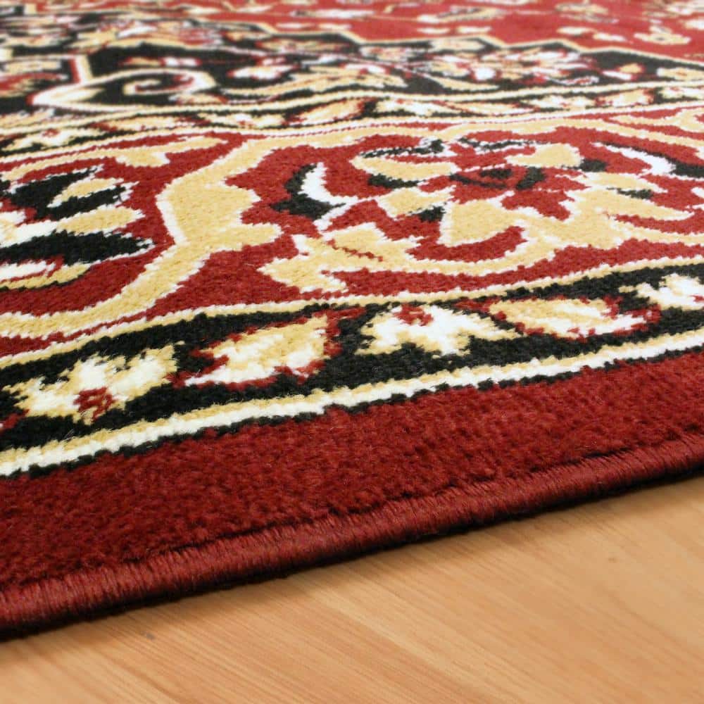 Red Low Pile Synthetic Rectangular Area Rug, 5' x 8'