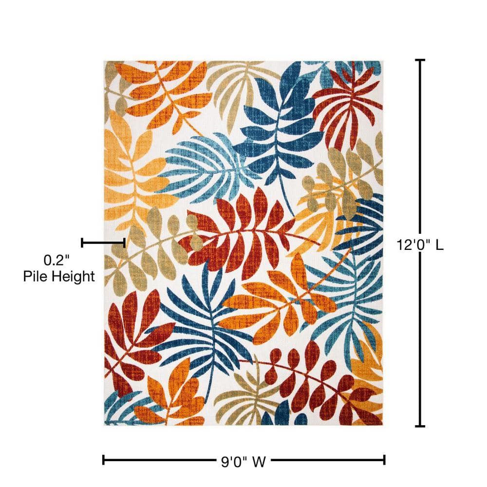 SAFAVIEH Cabana Cream/Red 9 ft. x 12 ft. Abstract Palm Leaf Indoor/Outdoor Patio Area Rug SAFAVIEH Cabana Cream/Red 9 ft. x 12 ft. Abstract Palm Leaf Indoor/Outdoor Patio Area Rug - 3