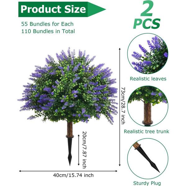 0.79 in. Green Outdoor Artificial Boxwood Shrub Set with Lavender