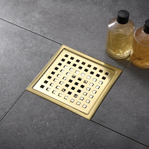 6 in. x 6 in. Stainless Steel Square Shower Drain in Brushed Gold