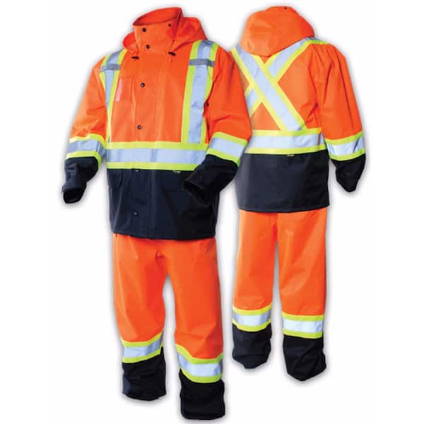 Terra Men's X-Large Orange High-Visibility Reflective Safety Rain Suit